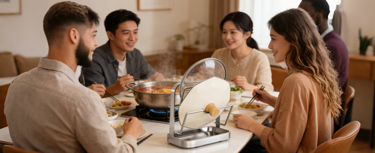 304 Stainless Steel Pot Lid Holder, Kitchen Pot Lid Storage Rack/Pot Lid Organizer, Spoon and Lid Rest for Stove Top/Countertop, Multi-Functional Utensil Rest (2 levels)