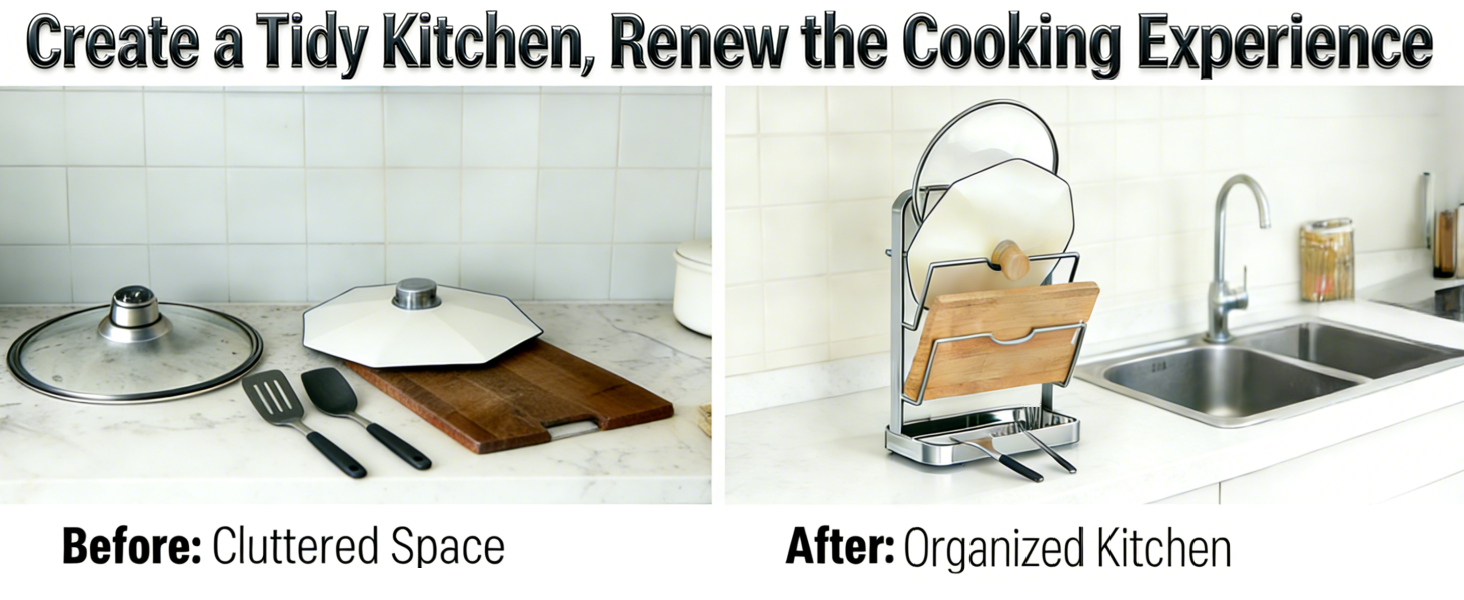 304 Stainless Steel Pot Lid Holder, Kitchen Pot Lid Storage Rack/Pot Lid Organizer, Spoon and Lid Rest for Stove Top/Countertop, Multi-Functional Utensil Rest (2 levels)