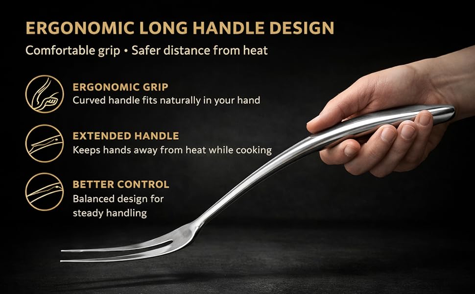 Stainless Steel Carving Fork Set (2 Sizes) – Ergonomic Curved Handle, Heavy Duty Meat Forks for BBQ, Roasting, Turkey, Steak & Serving – Dishwasher Safe