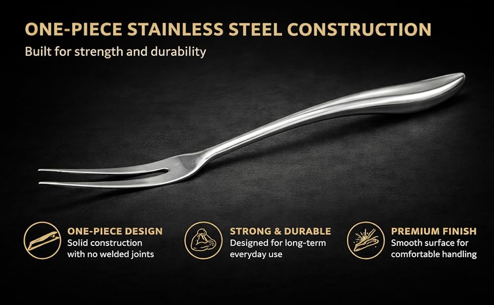 Stainless Steel Carving Fork Set (2 Sizes) – Ergonomic Curved Handle, Heavy Duty Meat Forks for BBQ, Roasting, Turkey, Steak & Serving – Dishwasher Safe