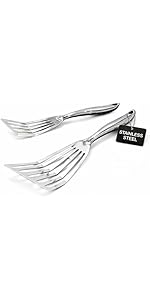 Stainless Steel Carving Fork Set (2 Sizes) – Ergonomic Curved Handle, Heavy Duty Meat Forks for BBQ, Roasting, Turkey, Steak & Serving – Dishwasher Safe
