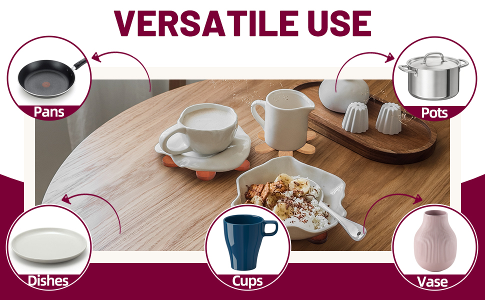 Wooden Trivets for Hot Dishes, Tree Shaped Trivet Set of 5 with 1 Stand, Foldable Kitchen Wooden Trivets for Pots, Bowls, Teapots, Pans, Cups, Home Room Kitchen Decor, Housewarming Gifts