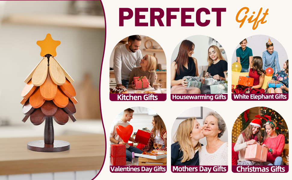 Wooden Trivets for Hot Dishes, Tree Shaped Trivet Set of 5 with 1 Stand, Foldable Kitchen Wooden Trivets for Pots, Bowls, Teapots, Pans, Cups, Home Room Kitchen Decor, Housewarming Gifts