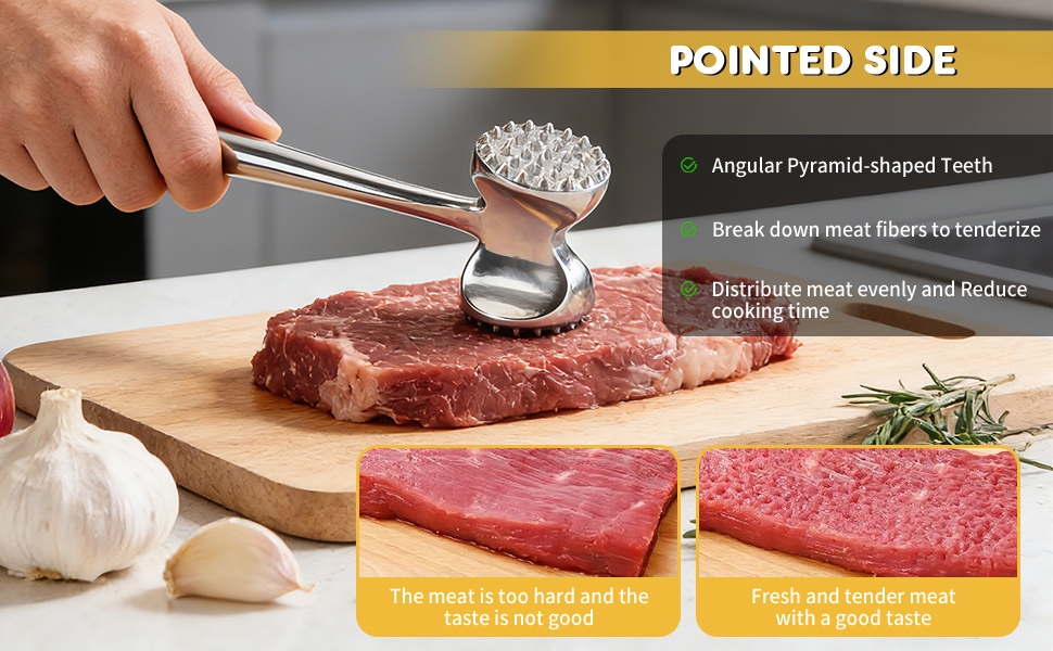 304 Stainless Steel Meat Tenderizer Mallet Dual Side Meat Hammer Chicken Pounder Heavy Duty Meat Beater for Steak and Beef Meat Pounder Kitchen Cooking Mallet Dishwasher Safe