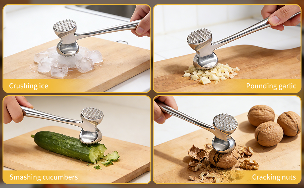 304 Stainless Steel Meat Tenderizer Mallet Dual Side Meat Hammer Chicken Pounder Heavy Duty Meat Beater for Steak and Beef Meat Pounder Kitchen Cooking Mallet Dishwasher Safe