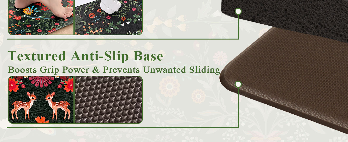 Yinhua Green Kitchen Rugs Sets of 2 Floral Kitchen Mats Cushioned Anti Fatigue Botanical Kitchen Mat for Floor Waterproof Non Slip Vintage Spring Kitchen Floor Mats 17.3'' x 29.5'' + 17.3'' x 47.2''