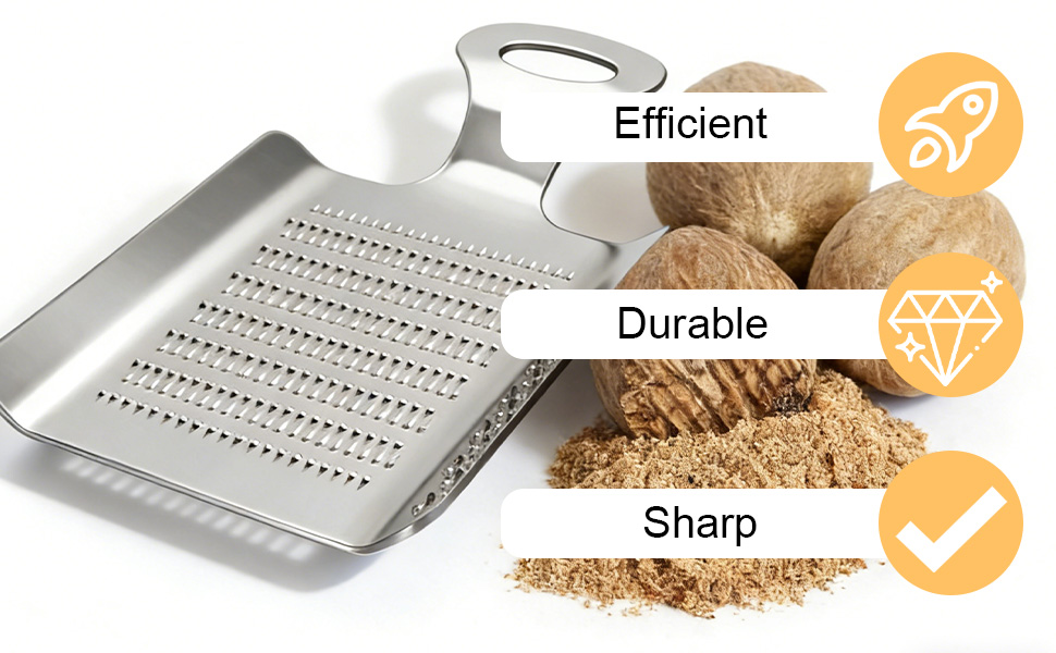 Stainless Steel Professional Grater for Nutmeg, Chocolate, Ginger, Fine Zester with Handle, 4.3 x 3 Inches, Kitchen Grater Tool