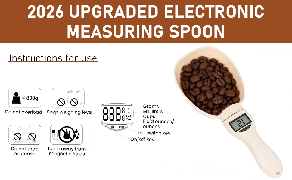 Digital Measuring Spoon Scale, 800g / 0.1g High Precision Electric Measuring Spoon with Led Display, Upgraded Multi-Functional Digital Food Scale, Removable Handle for Kitchen Gadgets and Daily Meals