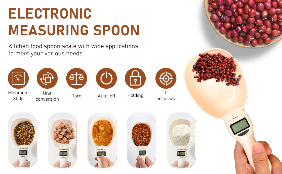 Digital Measuring Spoon Scale, 800g / 0.1g High Precision Electric Measuring Spoon with Led Display, Upgraded Multi-Functional Digital Food Scale, Removable Handle for Kitchen Gadgets and Daily Meals