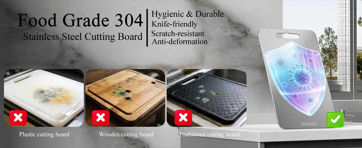 Cutting Board,304 Foodgrade Stainless Steel Cutting Board for Kitchen,Dishwasher Safe,Double-sided Chopping Board for Meat,Vegetables or Fruit,M 13.4
