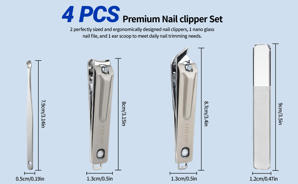 Nail Clippers Set for Men & Women, Sharp Large Opening Fingernail & Toenail Cutter, Ideal for Seniors with Thick Nails
