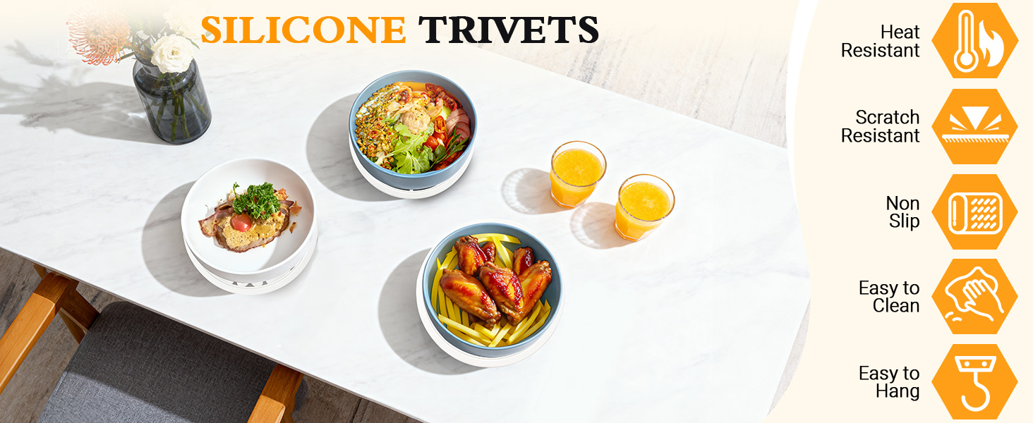 Silicone Trivet Mat Set of 3 Heat Resistant Pot Holders for Non-Slip Hot Pans Thick Creative Shapes for Dining Table Kitchen Countertops Tablecloth Protection (Milky White)