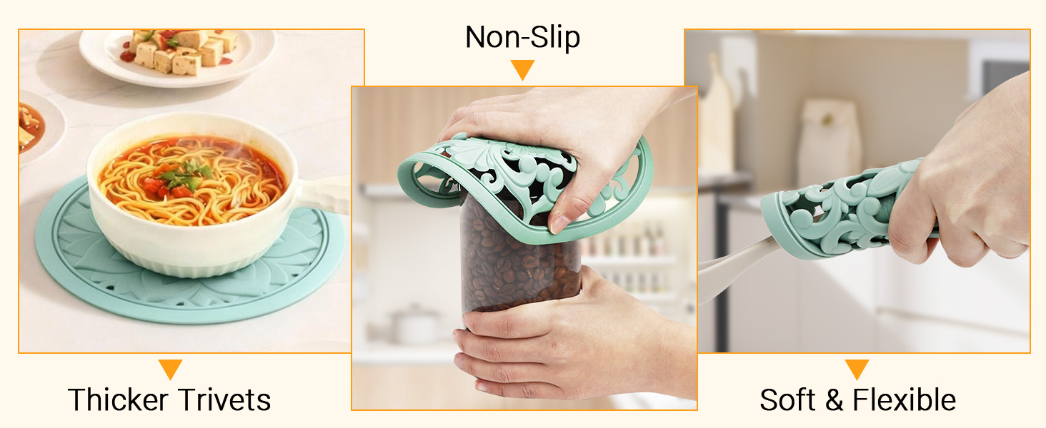 Silicone Trivet Mat Set of 3 Heat Resistant Pot Holders for Non-Slip Hot Pans Thick Creative Shapes for Dining Table Kitchen Countertops Tablecloth Protection (Turquoise)