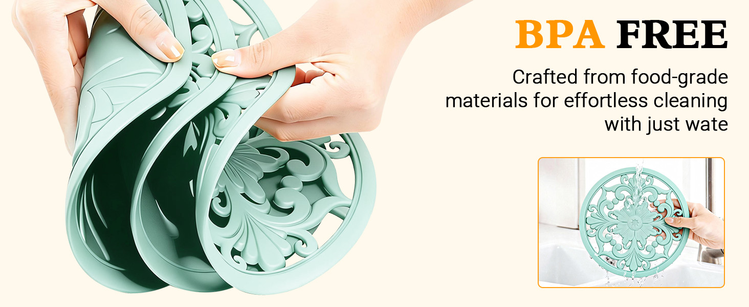 Silicone Trivet Mat Set of 3 Heat Resistant Pot Holders for Non-Slip Hot Pans Thick Creative Shapes for Dining Table Kitchen Countertops Tablecloth Protection (Turquoise)