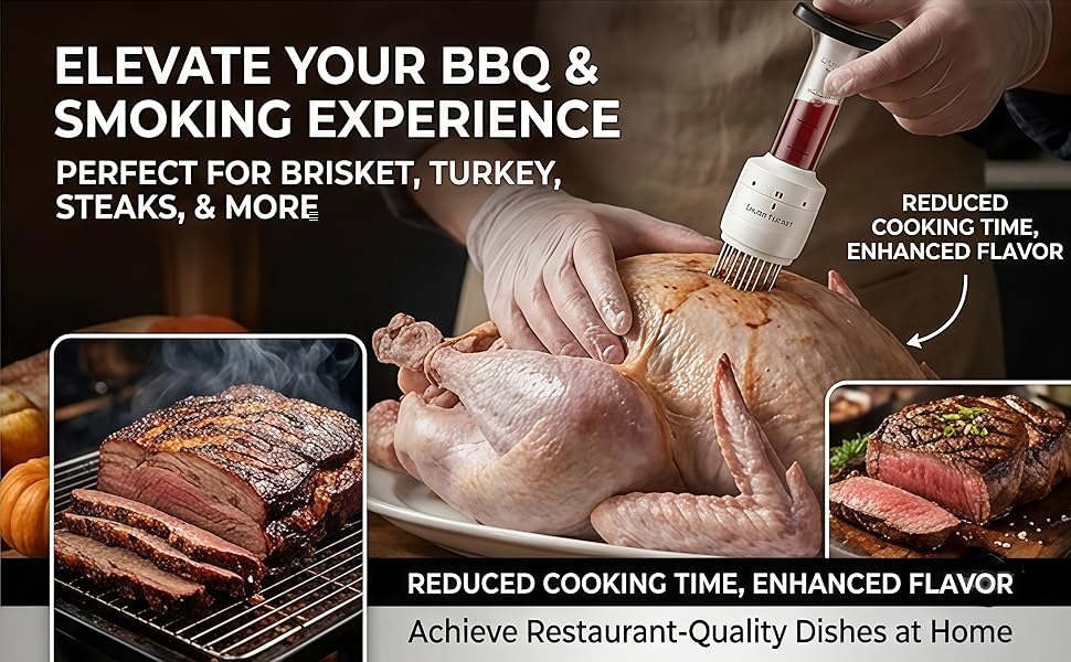 Meat Tenderizer & Marinade Injector Kit Stainless Steel Food Flavor Syringe for Injecting Marinade Liquid & Brine, Ideal BBQ Tool for Smoking Turkey Beef