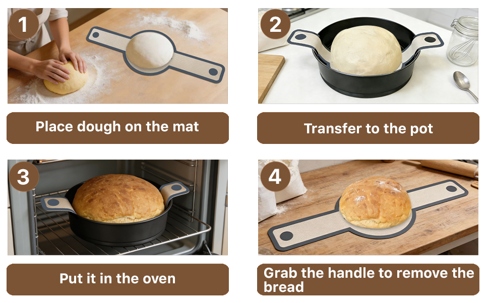 Silicone Bread Sling for Dutch Oven, 2 PCS Non-Stick Reusable Baking Mat with Long Handles, Oval & Round Sourdough Transfer Mat Easy to Clean (Gray)