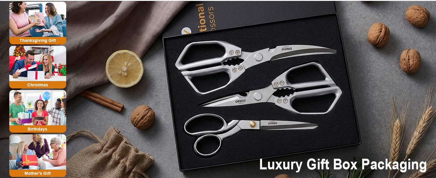 3PCS Heavy Duty Kitchen Scissors Set All Purpose - Stainless Steel Scissors Meat Scissors Dishwasher Safe Japanese Cooking Scissor for Food Paired with household tailor shears Gifts for Men Women