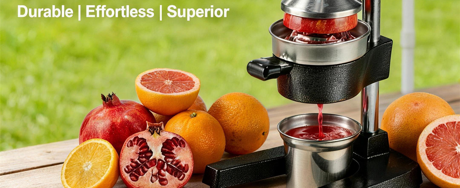 Cast Iron Juicer Hand Press - 13.8LB Heavy Duty Manual Citrus Orange Squeezer, 304 Stainless Steel Cup & Strainer, Professional Lemon Grapefruit Pomegranate Press for Home Bar Kitchen, Black
