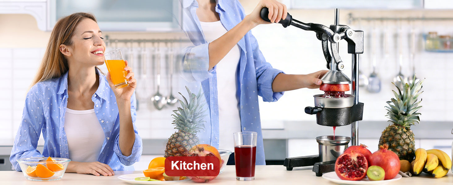 Cast Iron Juicer Hand Press - 13.8LB Heavy Duty Manual Citrus Orange Squeezer, 304 Stainless Steel Cup & Strainer, Professional Lemon Grapefruit Pomegranate Press for Home Bar Kitchen, Black