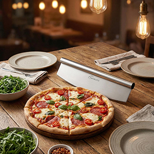 multifunctional Pizza Cutter, Razor Sharp Stainless steel pizza knife with Protective Cover-13.78inch, Professional Pizza Oven Accessories.
