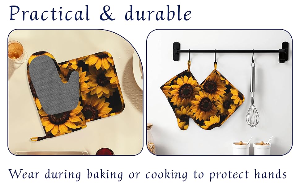 Cute Animals Oven Mitts and Pot Holders Fall Trees Leaves Silicone Kitchen Accessories Set of 4 Heat Resistant Non-Slip Long Gloves Potholder for Chef Cooking Baking Gifts Women Men