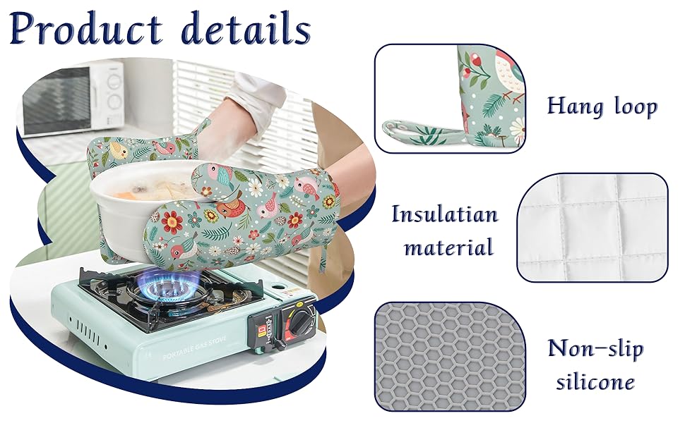 Cute Animals Oven Mitts and Pot Holders Fall Trees Leaves Silicone Kitchen Accessories Set of 4 Heat Resistant Non-Slip Long Gloves Potholder for Chef Cooking Baking Gifts Women Men