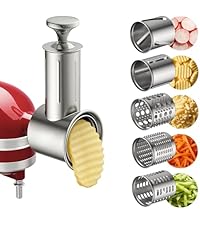 5-in-1 Stainless Steel Slicer Shredder Attachment Compatible with KitchenAid Stand Mixers, Cheese Grater Attachment, Vegetable Shredder, Salad Maker with 5 Cutting Blades, Dishwasher Safe