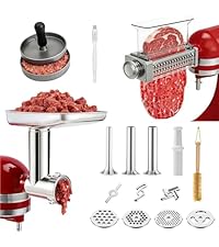 5-in-1 Stainless Steel Slicer Shredder Attachment Compatible with KitchenAid Stand Mixers, Cheese Grater Attachment, Vegetable Shredder, Salad Maker with 5 Cutting Blades, Dishwasher Safe