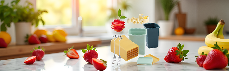 3Pcs Strawberry Slicer Cup with 2 Forks, Fruit Slicer Cup for Strawberry Egg Banana Mushroom Cucumber Kiwi and Veggie Salad Speed Cutter (SIZE:5pcs)