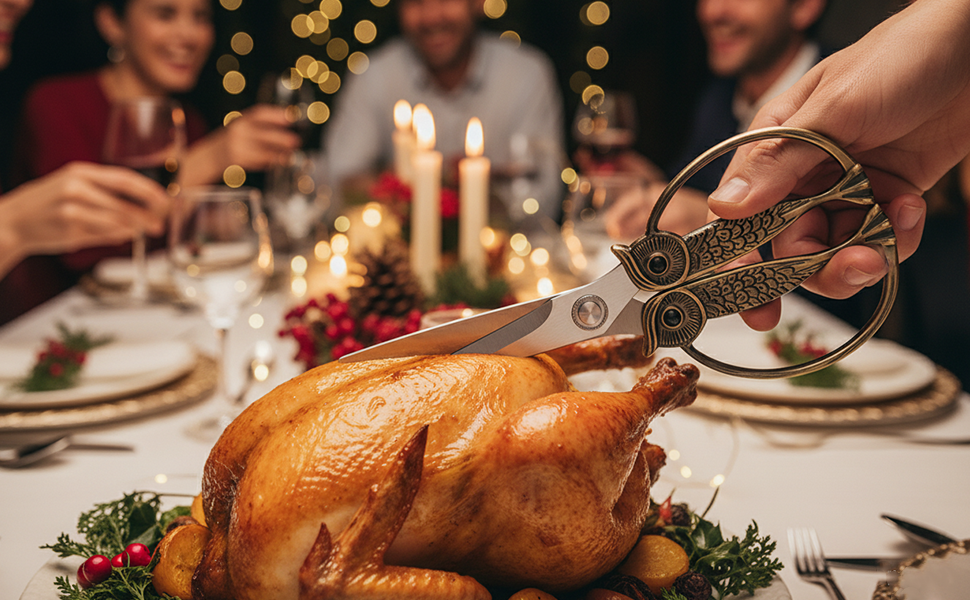 WARMHEART Owl Kitchen Scissors All Purpose, Stainless Steel Heavy Duty Sharp Shears for Meat, Chicken, Fish, Poultry, Herb, Bread (Golden, Medium)