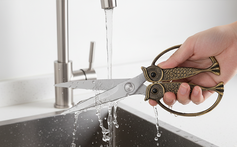 WARMHEART Owl Kitchen Scissors All Purpose, Stainless Steel Heavy Duty Sharp Shears for Meat, Chicken, Fish, Poultry, Herb, Bread (Golden, Medium)