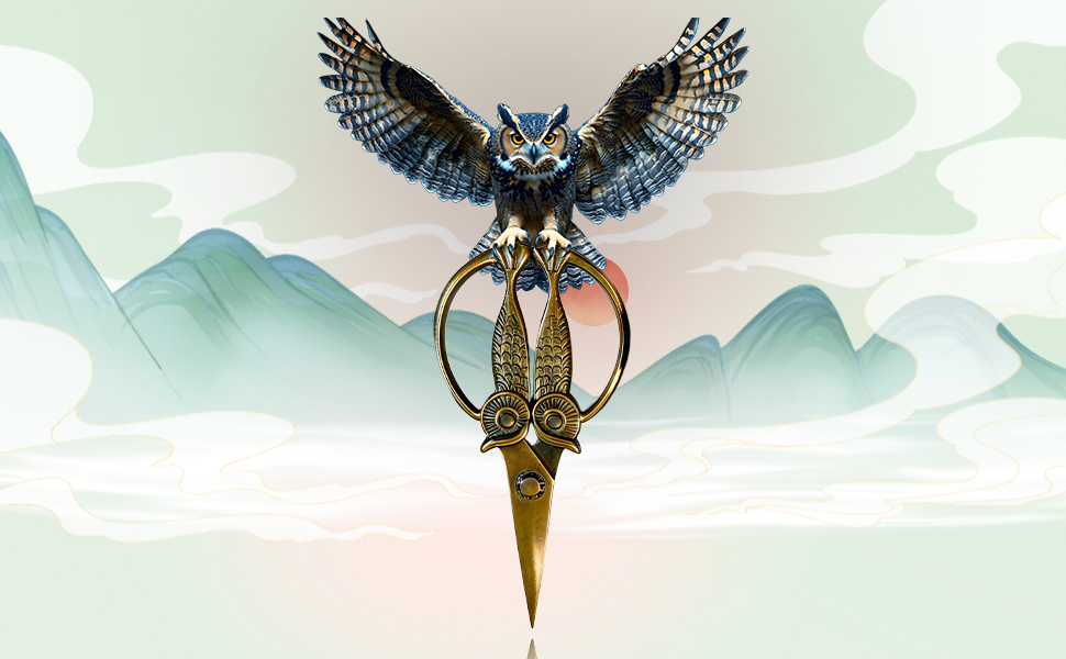 WARMHEART Owl Kitchen Scissors All Purpose, Stainless Steel Heavy Duty Sharp Shears for Meat, Chicken, Fish, Poultry, Herb, Bread (Golden, Medium)