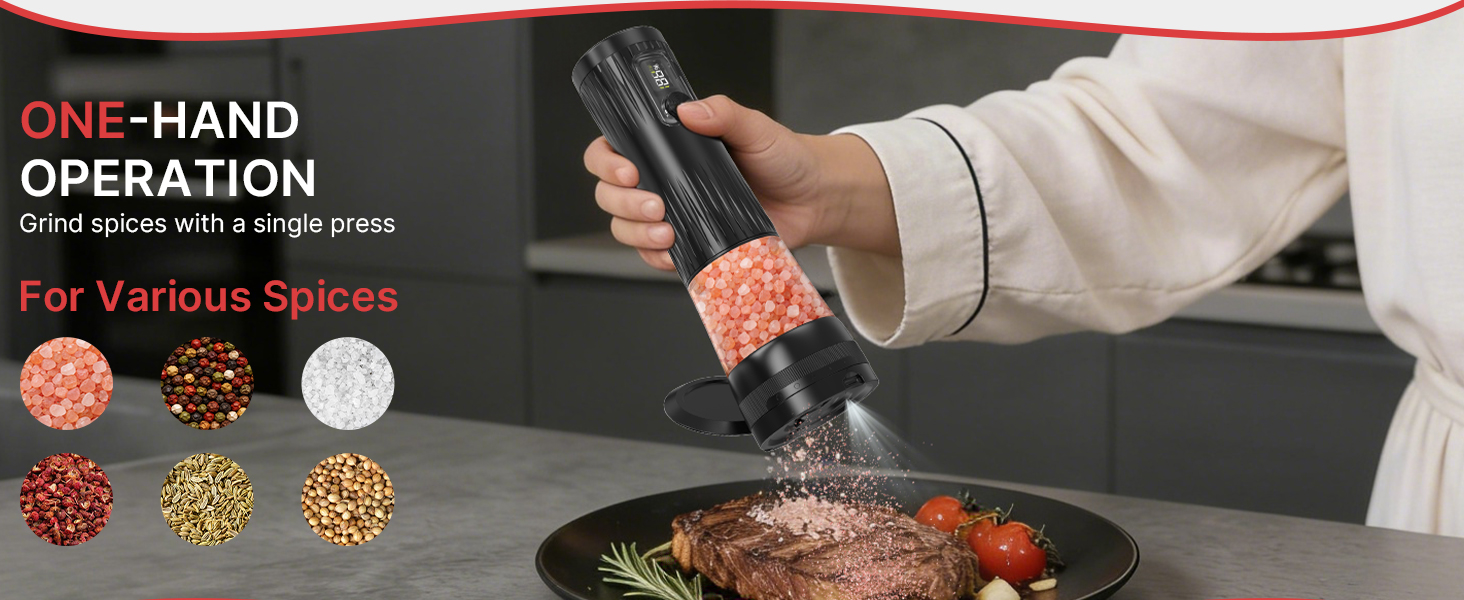 2Packs Electric Salt and Pepper Grinder Set, Rechargeable Automatic Pepper Mill Grinder with Digtal Display and LED Light, Adjustable Coarseness, Large Capacity Kitchen Essentials Gift for Women