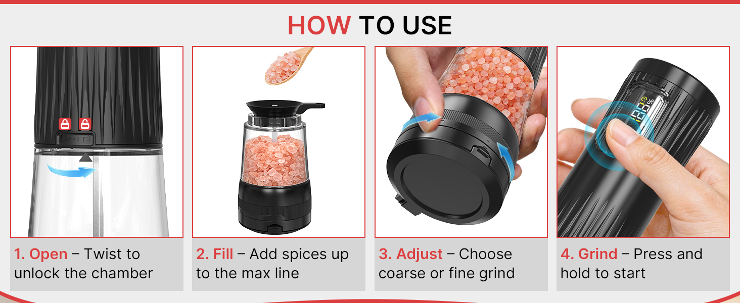 2Packs Electric Salt and Pepper Grinder Set, Rechargeable Automatic Pepper Mill Grinder with Digtal Display and LED Light, Adjustable Coarseness, Large Capacity Kitchen Essentials Gift for Women