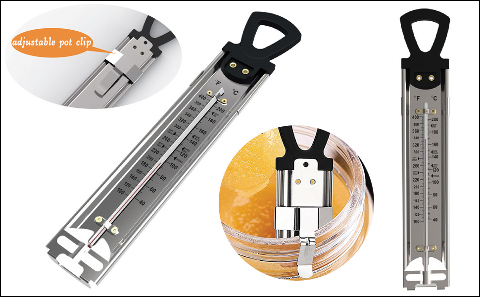 Candy Thermometer with Pot Clip, Deep Fry Oil Food Cooking Kitchen Instant Read Thermometer for Jam, Syrup, Jelly, and Deep Fry, Stainless Steel Kitchen Accessories Candy Thermometer for Candy Making