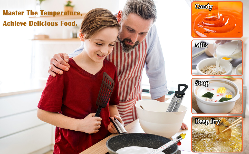 Candy Thermometer with Pot Clip, Deep Fry Oil Food Cooking Kitchen Instant Read Thermometer for Jam, Syrup, Jelly, and Deep Fry, Stainless Steel Kitchen Accessories Candy Thermometer for Candy Making