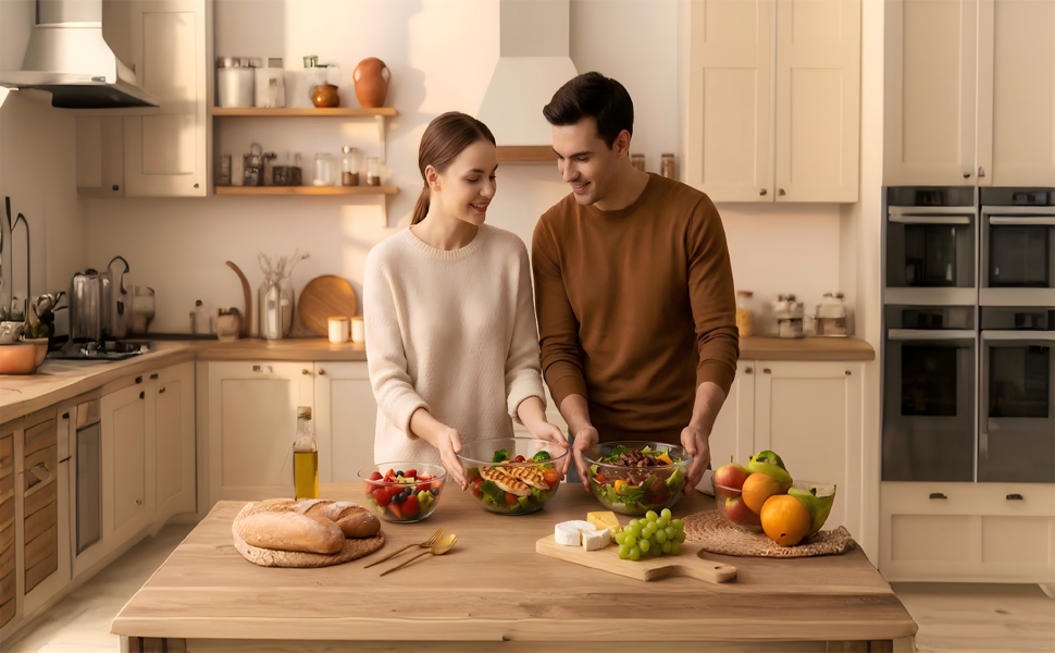 Borosilicate Glass Mixing Bowls, Set of 3 (2.8, 2.2, 1.1QT) - Heavy-Duty, Scratch Resistant & Lead-Free. Oven, Microwave, Dishwasher & Freezer Safe. Ideal for Meal Prep, Baking, Serving.
