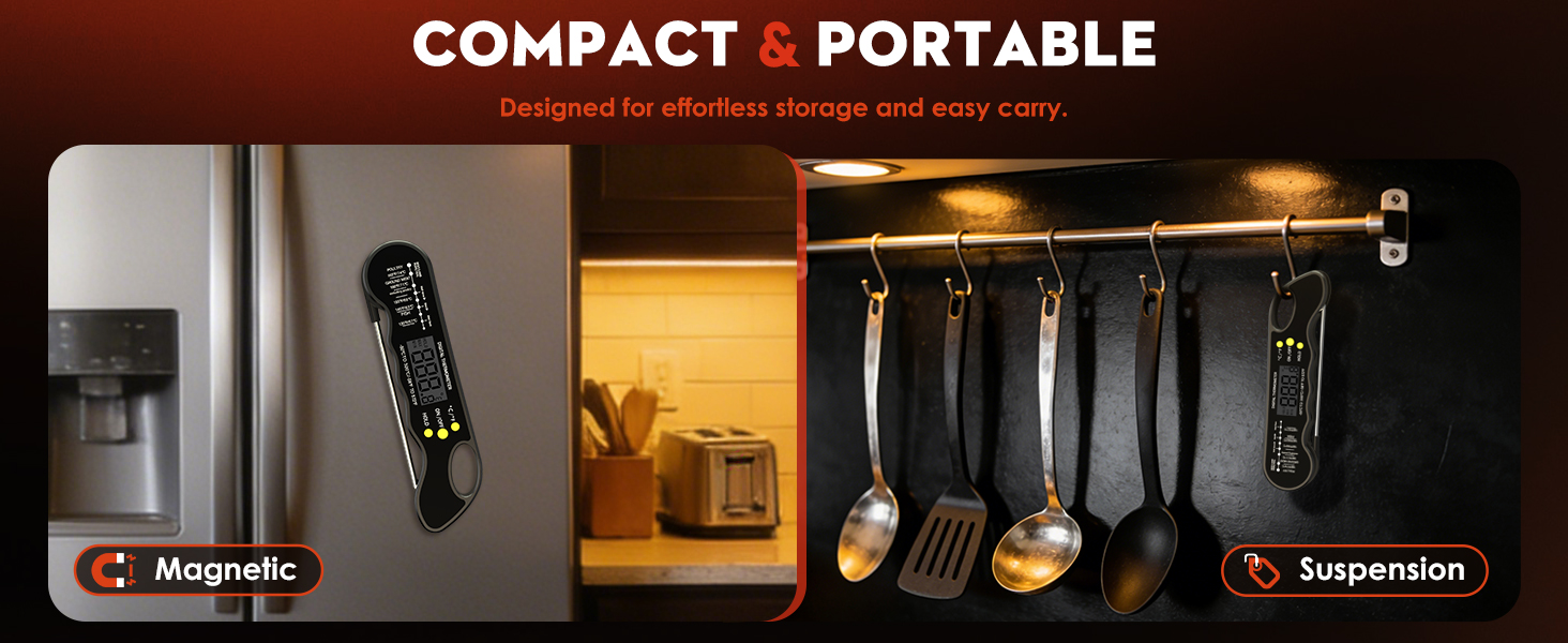 Instant Read Meat Thermometer, Fast and Accurate Digital Food Thermometer with Magnet, Backlight, Waterproof for Cooking, BBQ, Grilling, Baking, Smoker, Candy Making (Black)