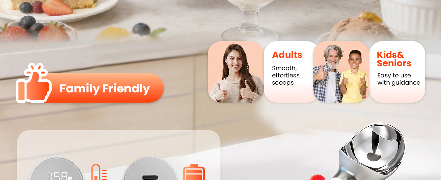 Heated Ice Cream Scoop, Electric Ice Cream Scooper Rechargeable - 3400mAh Battery, LED Display, Heating Up to 158°F for Hard Ice Cream, Gelato, Frozen Yogurt & Sorbet