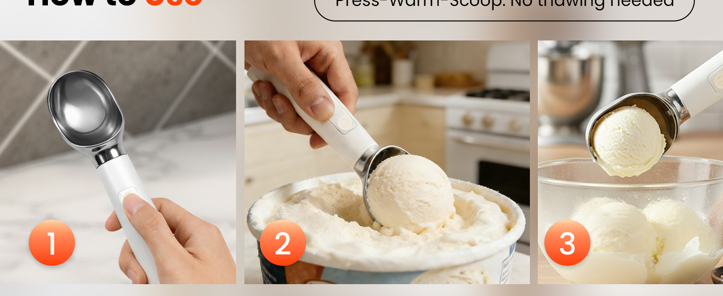Heated Ice Cream Scoop, Electric Ice Cream Scooper Rechargeable - 3400mAh Battery, LED Display, Heating Up to 158°F for Hard Ice Cream, Gelato, Frozen Yogurt & Sorbet