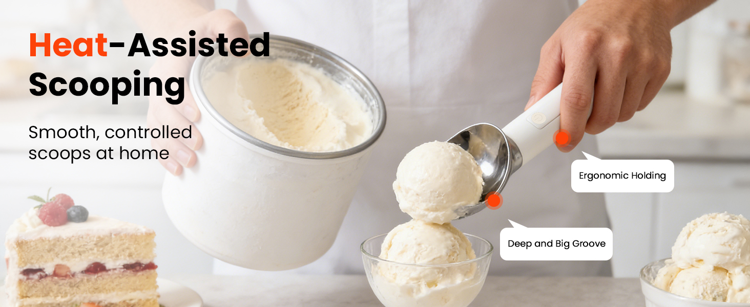Heated Ice Cream Scoop, Electric Ice Cream Scooper Rechargeable - 3400mAh Battery, LED Display, Heating Up to 158°F for Hard Ice Cream, Gelato, Frozen Yogurt & Sorbet
