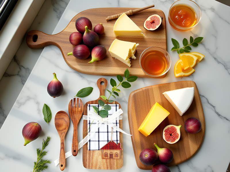 The Perfect Housewarming Gift! Wooden Cutting Boards Set with Utensils & Napkin - Charcuterie, Cheese, Serving Tray for New Home, Kitchen Decor