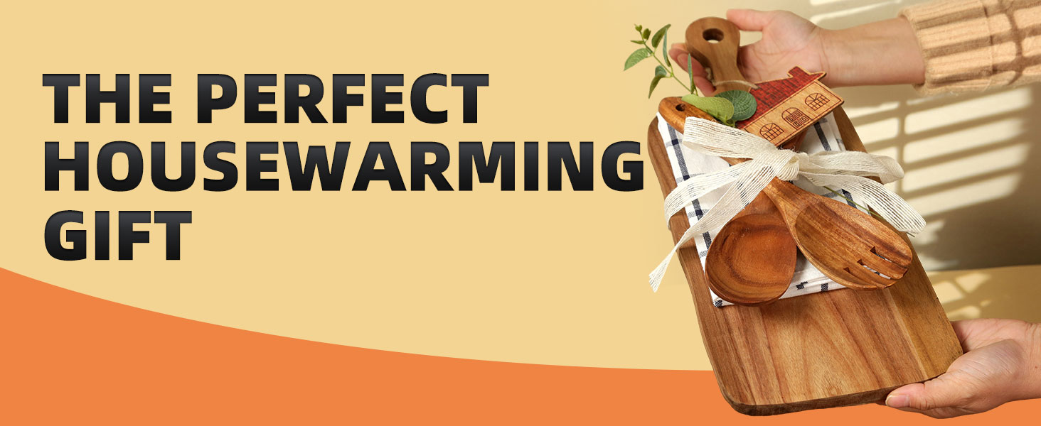 The Perfect Housewarming Gift! Wooden Cutting Boards Set with Utensils & Napkin - Charcuterie, Cheese, Serving Tray for New Home, Kitchen Decor