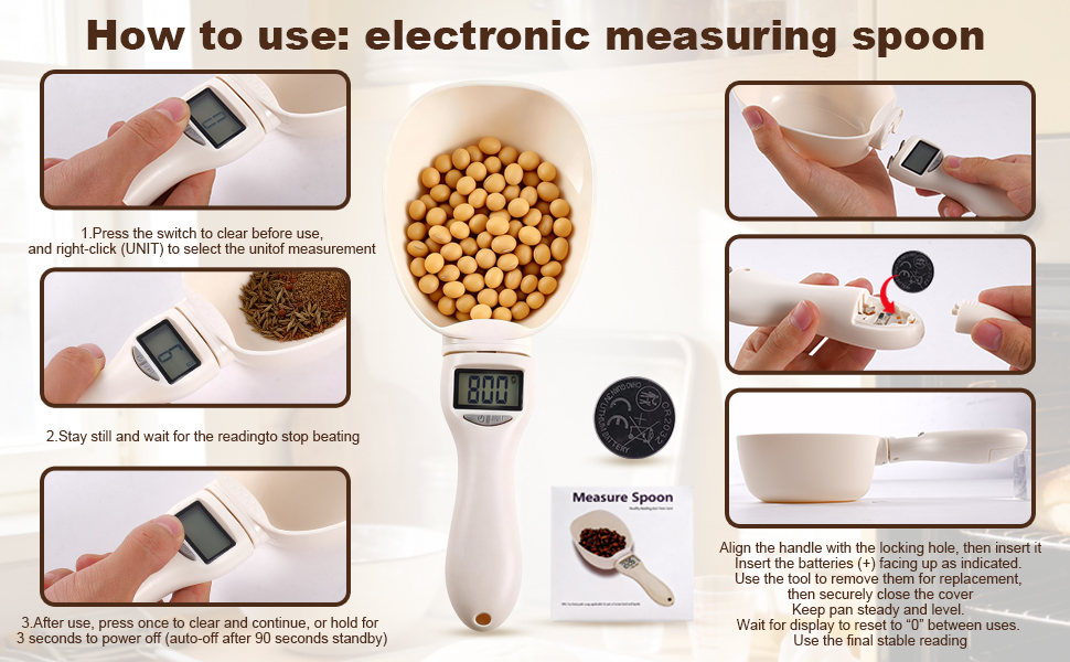 Handheld Electronic Measuring Spoon, Digital Measuring Spoon with Unit Conversion Function 800g/0.1g High Precision, LED Display, 2026 New Food Scale Scoop for Weighing Baking Cooking