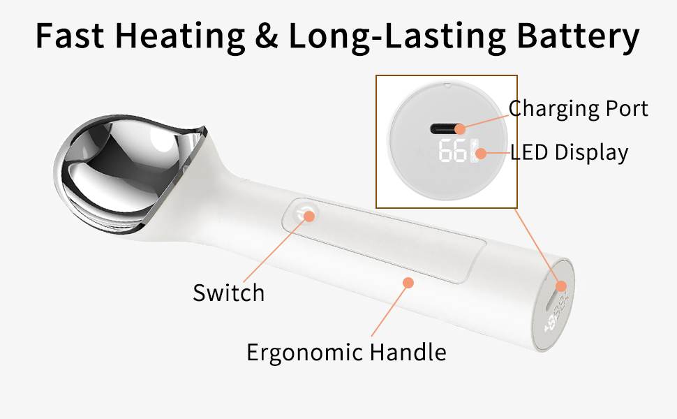 Heated Ice Cream Scoop, Electric Ice Cream Scooper with 158°F Rapid Heat, USB Rechargeable Icecream Scoop, Waterproof IP67 Design for Hard Ice Cream, Ideal Gift for Dessert Lovers
