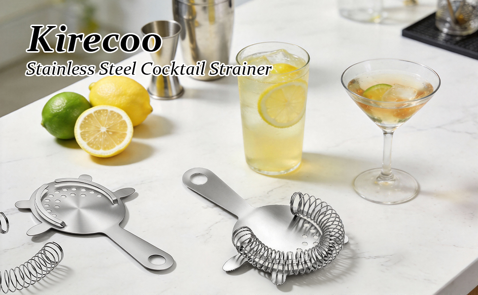 Kirecoo 2PCS Stainless Steel Cocktail Strainer, Bar Drink Strainer with High-Density Spring, Bar Tools Cocktail Shaker Accessories for Smooth Drink Pouring, Fits Boston Shakers and Mixing Glasses