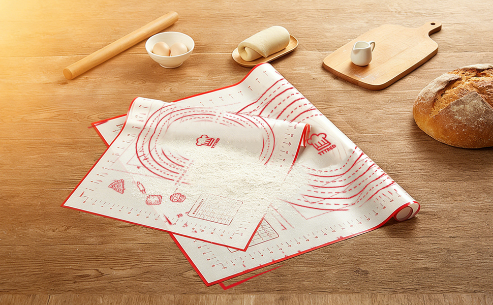 Silicone Pastry Baking Mat 16x24 Inch Large - Non-Stick Non-Slip Dough Rolling Mat with Measurement Markings for Kneading Pie Pizza Cookies Fondant Making Kitchen Counter Pad
