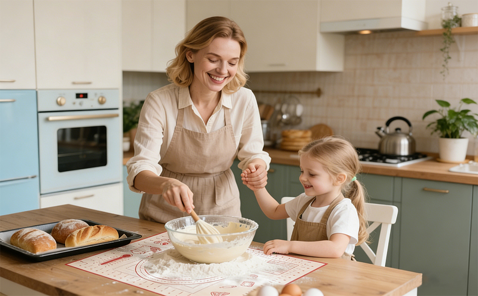 Silicone Pastry Baking Mat 16x24 Inch Large - Non-Stick Non-Slip Dough Rolling Mat with Measurement Markings for Kneading Pie Pizza Cookies Fondant Making Kitchen Counter Pad