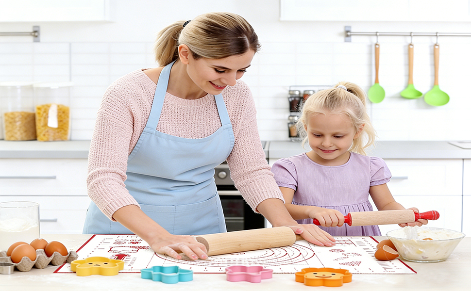 Silicone Pastry Baking Mat 16x24 Inch Large - Non-Stick Non-Slip Dough Rolling Mat with Measurement Markings for Kneading Pie Pizza Cookies Fondant Making Kitchen Counter Pad
