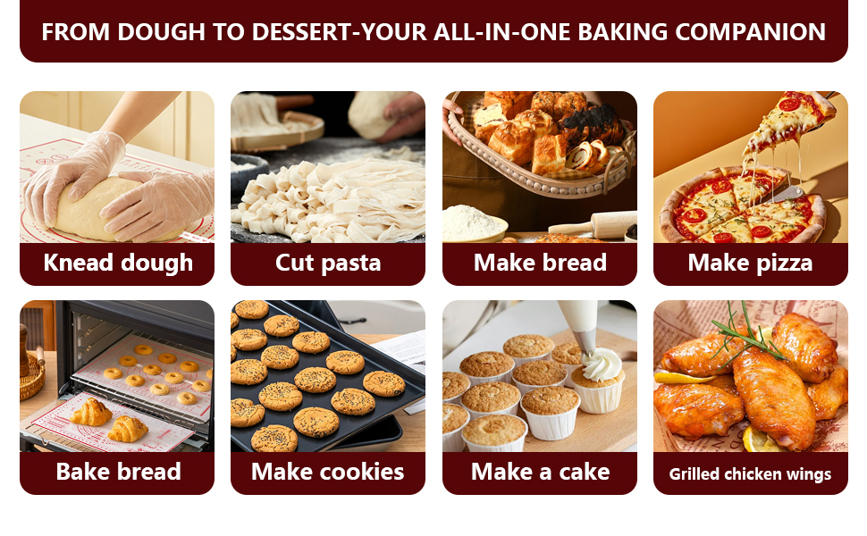 Silicone Pastry Baking Mat 16x24 Inch Large - Non-Stick Non-Slip Dough Rolling Mat with Measurement Markings for Kneading Pie Pizza Cookies Fondant Making Kitchen Counter Pad